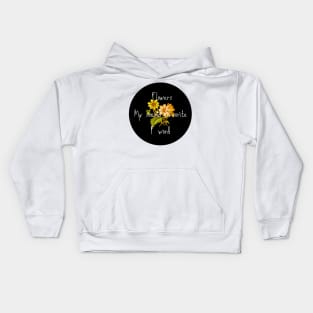 Flowers My Second Favorite F Word Funny Black Circle Floral Design Kids Hoodie